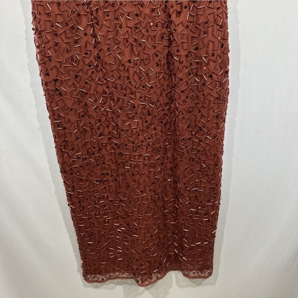 NEW $398 Mac Duggal [ 10 ] Geometric Beaded Midi Cocktail Dress in Brick‎ - Picture 9 of 14
